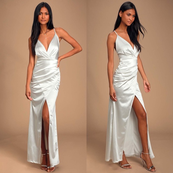 Lulus | Ever Enchanted White Satin Surplice Maxi Dress - Picture 1 of 7
